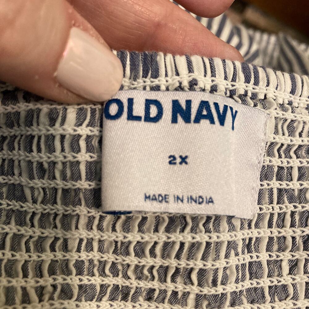 NWT Old Navy Striped Puff Sleeve Babydoll Blouse May All Day Blue Stripe Plus 2X - Picture 6 of 9